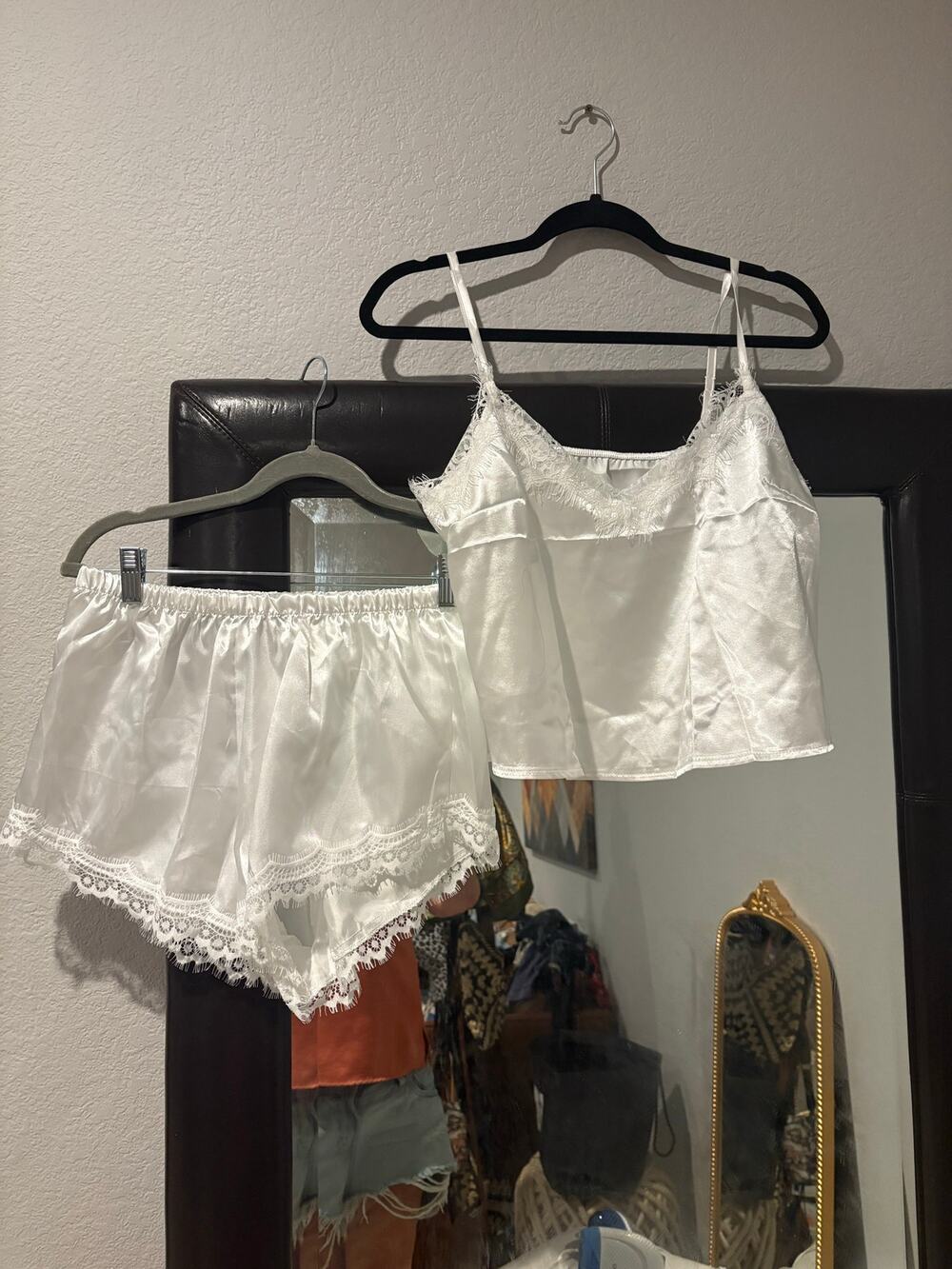 NWT White Satin Lace Cami Shorts Set Coquette Going Out Lounge Outfit M 6/8